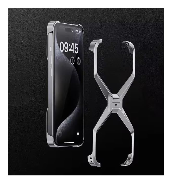 UNIQSHINE Frameless X Shaped Case for iPhone 14 Pro Max | Luxury Aluminum Armor Case | Super Slim Premium Metal - Silver
