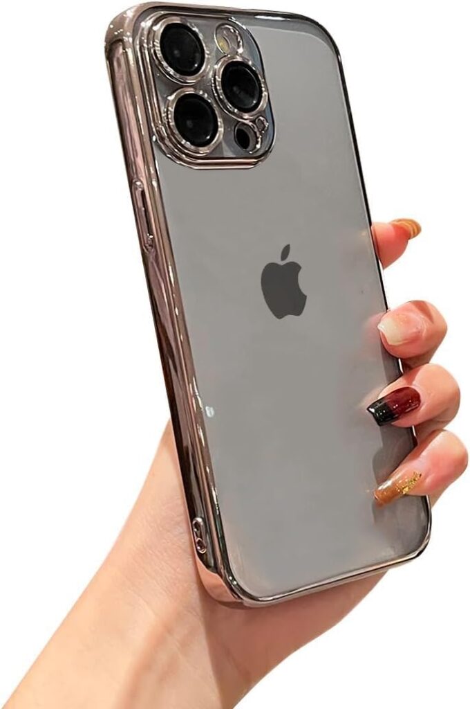 VONZEE Electroplated Transparent Clear Transparent Cover for iPhone 15 Pro Max Case 6.7 inch, TPU Cover, Full Body & Individual Camera Protection Bumper Cases for Men & Women (Natural Titanium)