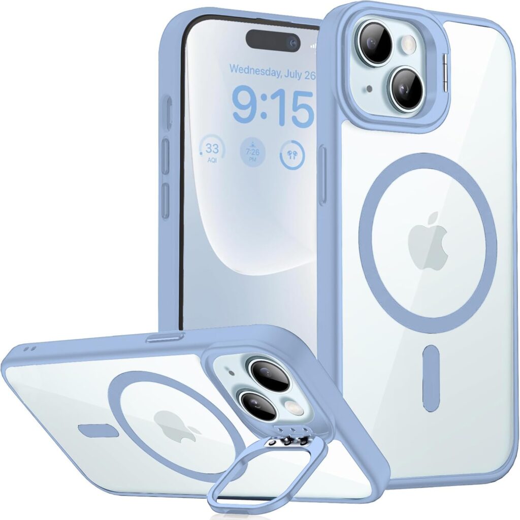 VONZEE PC,TPU For iPhone 15 Plus Case,Compatible With Magsafe,Military-Grade Protective Case,Built-In Stash Stand Phone Case,Scratch-Resistant Back Cover,Classic Series|6.7''|Clear Official Blue
