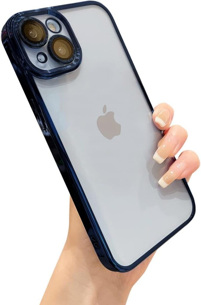 VONZEE TPU Compatible With Iphone 14 Plus Case 6.7 Inch, Luxury Electroplated Soft Edge Bumper Case, Full Camera Protection & Reinforced Corners Shockproof Case Cover|Transparent|Blue