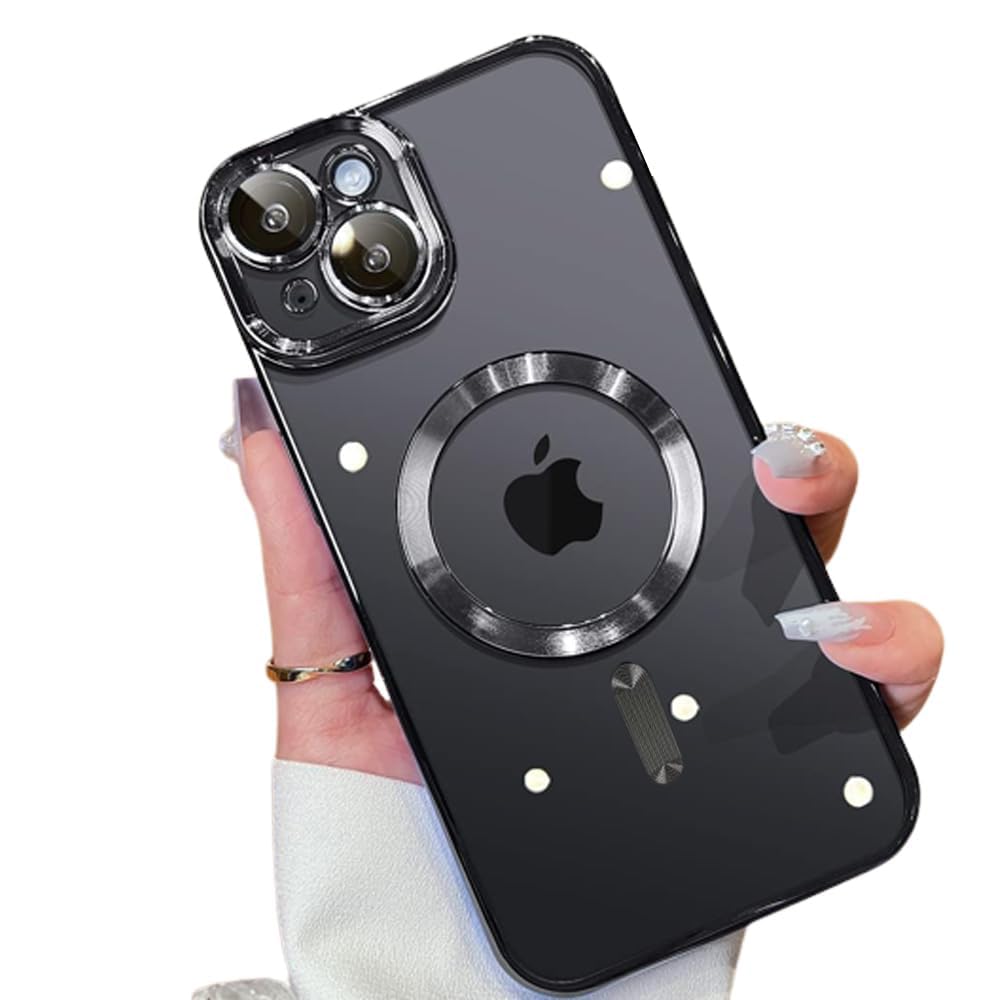 VONZEE Thermoplastic Polyurethane Electroplating Transparent Logo Back Case For iPhone 15 Plus, Full Body & Individual Camera Protection, Black