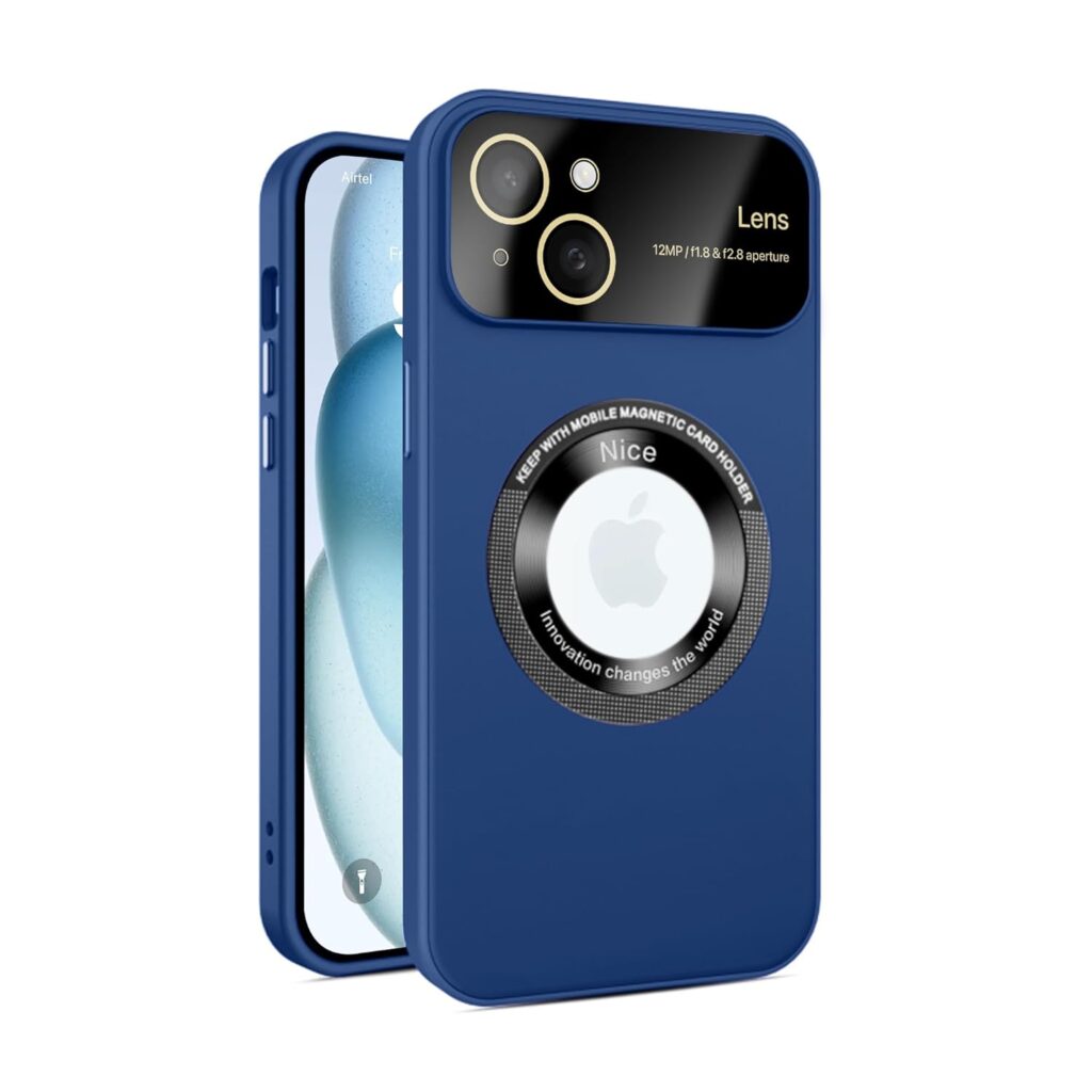 Vaku Luxos® Polarized Magnetic Magpro Back Cover for Apple iPhone 15 Plus Texture Full Lens Protection Logo Cut View TPU Case Scratch Resistant Camera Protector- Blue