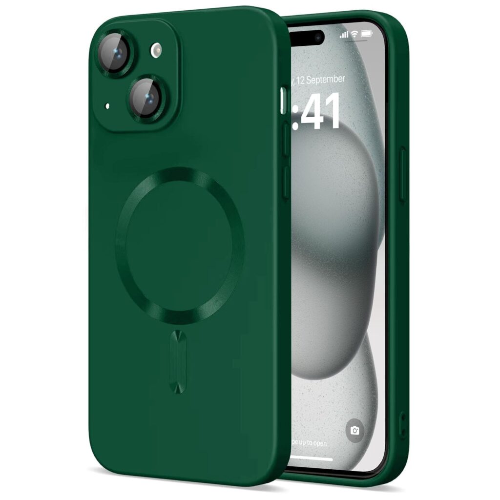 Vaku Luxos® Soft Silicon Mag-Safe Back Cover for iPhone 15 Full Lens Protection Silicon Case Scratch Resistant Slim Thin Military-Grade Protection - Green