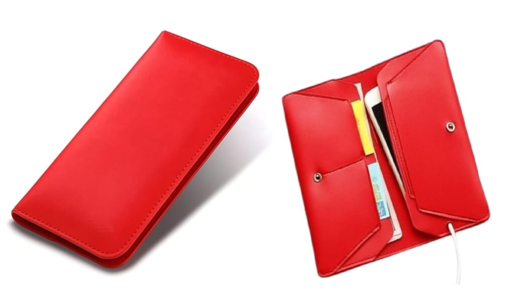 WHITBULL Dual Mobile Pouch with Card Holder Slot Phone Case for iPhone 17 Air / 16 Plus/iPhone 15 Plus/iPhone 14 Plus (Red) (2 Phones Kept Comfortably)