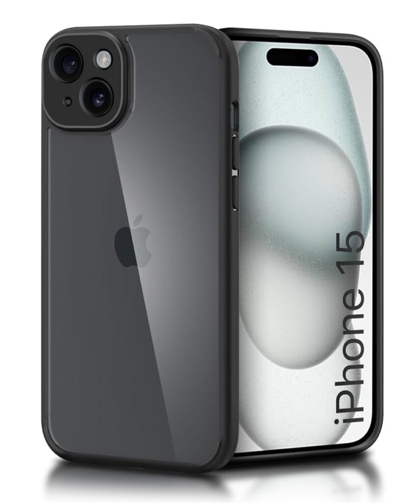 WOW IMAGINE Shockproof Hybrid Back Cover for iPhone 15 | Hard Slim fit Back Case | PC & TPU | Clear Transparent Case – Black