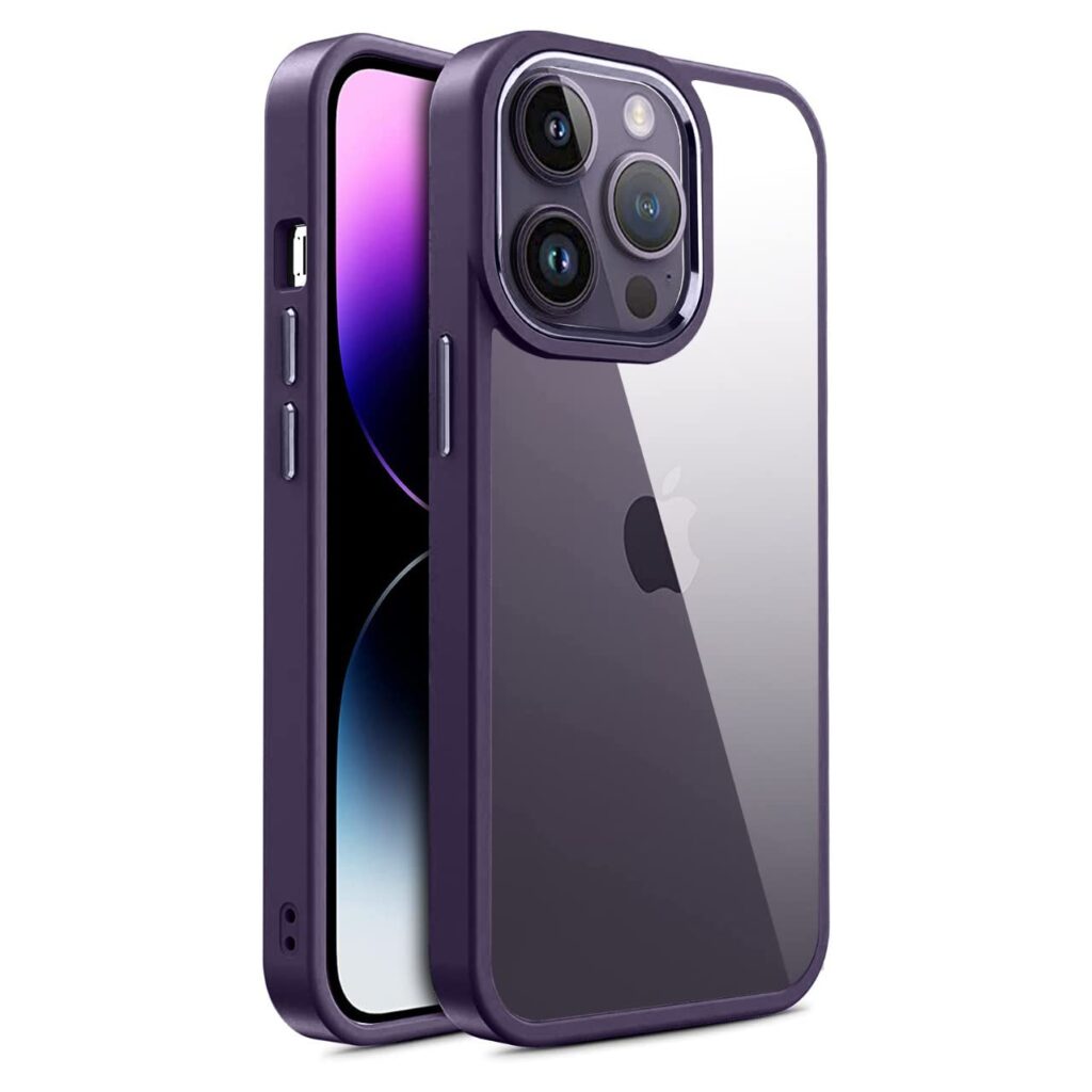 Winble Case for iPhone 14 Pro Max Cover | Metal Camera Guard Acrylic Clear Protective Back Cover Case (Deep Purple)