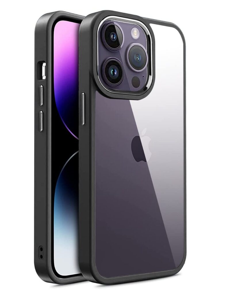 Winble Case for iPhone 14 Pro Max Cover Metal Camera Guard Acrylic Clear Protective Back Cover Case for iPhone 14 Pro Max (Black)