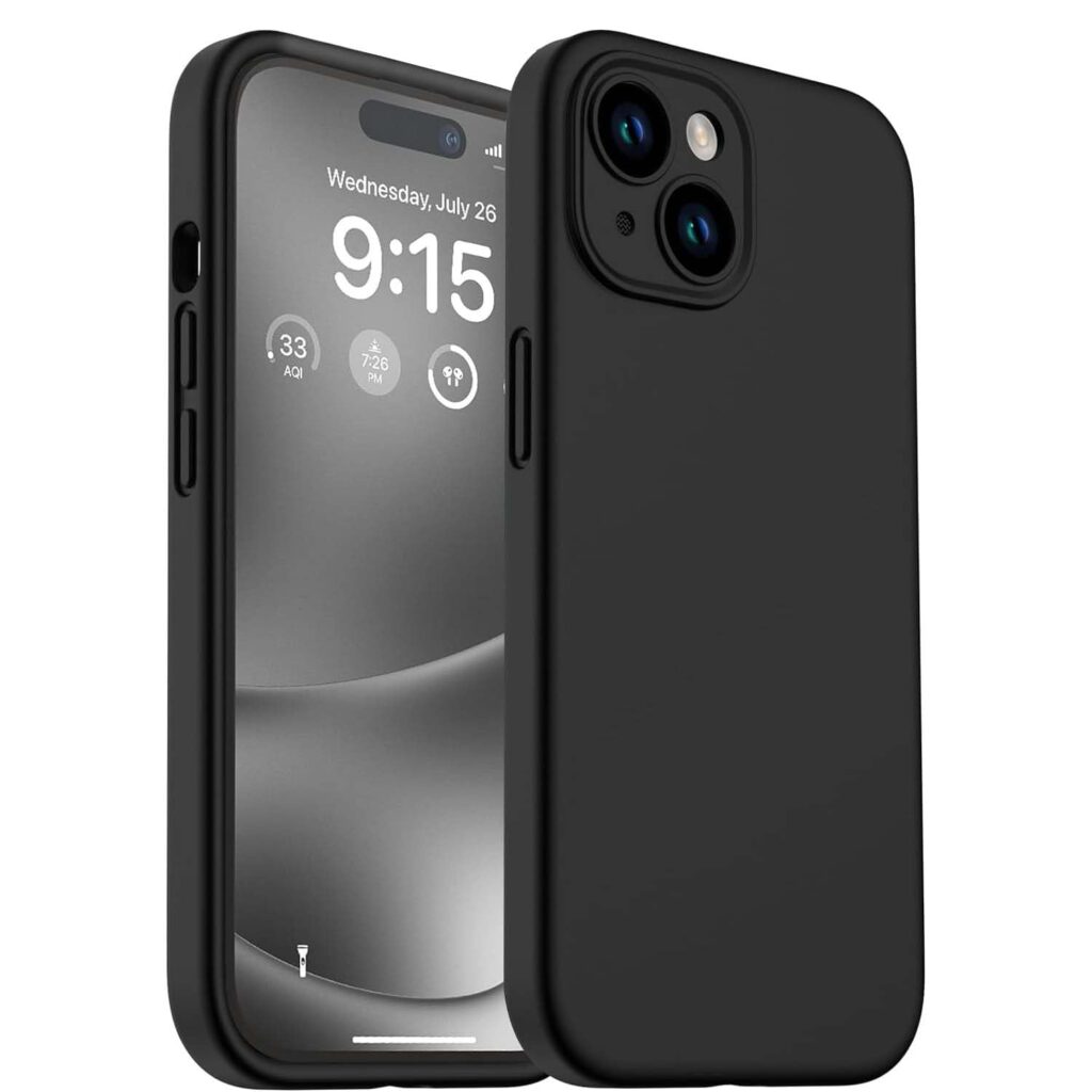 XIVY Soft Liquid Silicone Case for iPhone 15 Plus | Slim & Flexible Matte Finish, Shockproof Full-Body Protection, Anti-Scratch Microfiber – Black