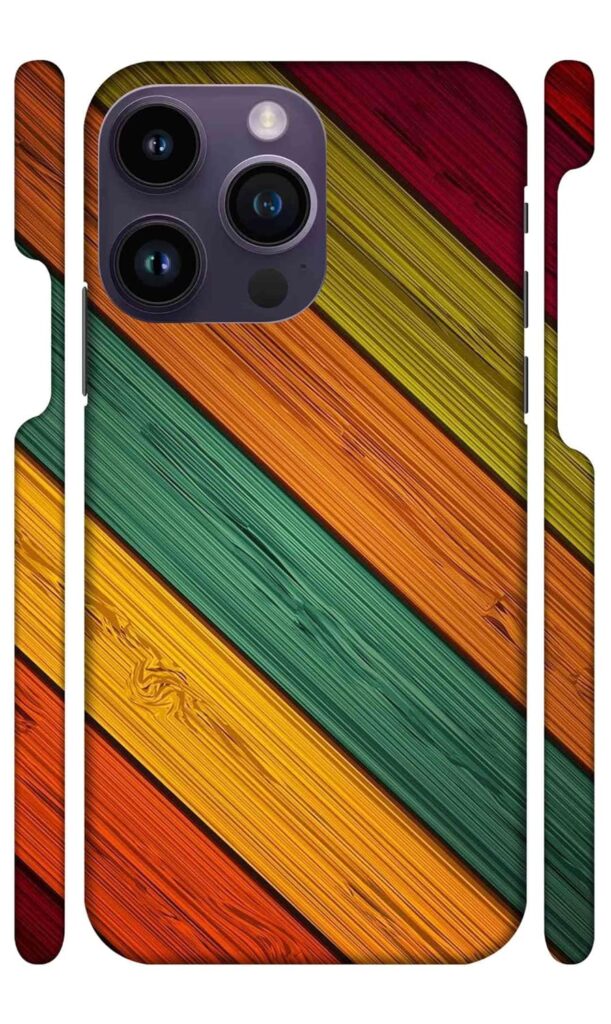 YAPZONE Cool Multicolor Wooden Slides Designer Printed Hard Back Case for Apple iPhone 14 Pro Max Back Cover Attractive and Uniquely Crafted Smartphone Case