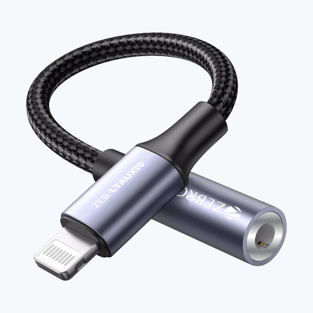 ZEBRONICS LTAux10, Lightning to 3.5 mm Converter, Built-in DAC Chip, Braided Cable, Aluminum Body, Supports Both Mic & Audio, Compatible with iPhone 14 | 13 | 12 | 11 | XS | X | 8 | 7 | 6 | 5