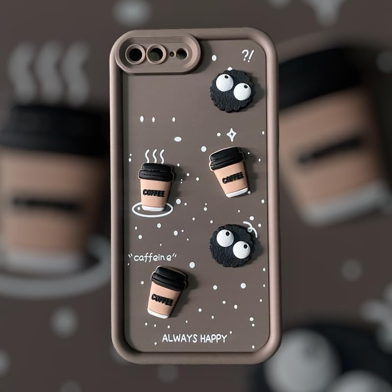 ZEROTO Back Case Cover Compatible for iPhone 7 Plus | Cute Fun Cartoon 3D Ball Coffee Silicone Case | Body Protection | Camera Protection | Shock Proof (Brown)