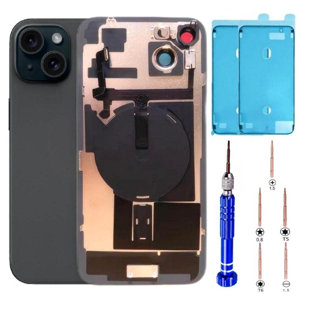 ZVB 15 Plus Back Glass Replacement Kit with Plate & Flex Cable and All Parts, Black, 6.7 Inch for iPhone 15Plus Back Cover Glass, with Repair Tools (Black)