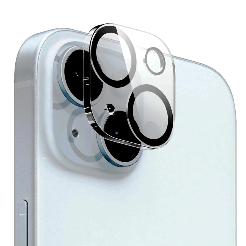 ZYBUX Camera Lens Protector For Iphone 15/Iphone 15 Plus, 9H Hardness Glass And Anti-Scratch Black Ring Lens Cover, Clear Hd Camera Accessories [Original Lens Design], Transparent