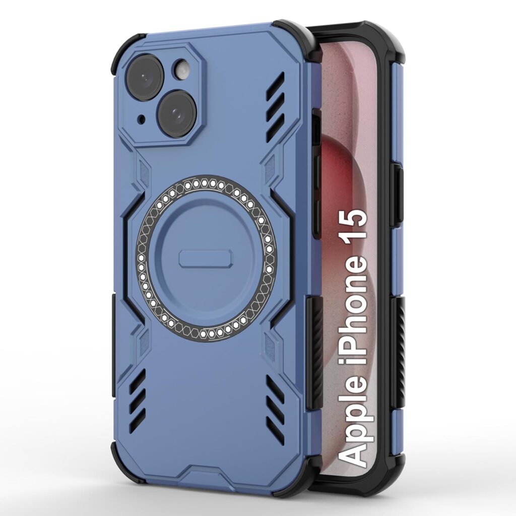 Zapcase Back Case Cover for iPhone 15 | Magnetic Case with Built-in Metal Ring | Supports MagSafe Charger, Wallet & Car Mount | Shockproof Hybrid PC + TPU | Blue