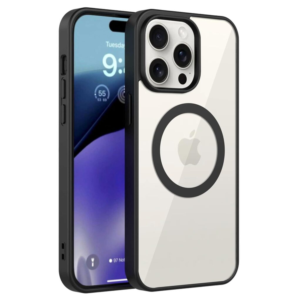 amazon basics Back Case Cover for iPhone 15 Pro Max (Thermoplastic Polyurethane_MagSafe-Black)