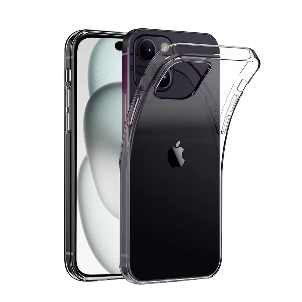 amazon basics Back Cover Case for Apple iPhone 15 Plus (Flexible|2mm-TPU|Transparent)