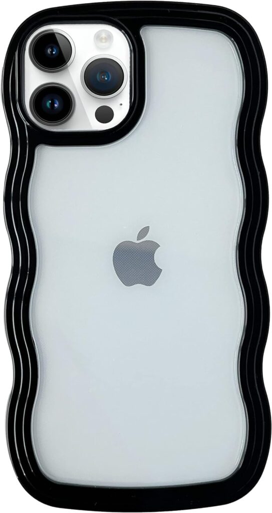 amazon basics Back Cover for iPhone 15 Pro Max, Cute Curly Wave Case, Shock Proof, Grip, Soft TPU & Girls Stylish, Camera Bump Protector (Black)