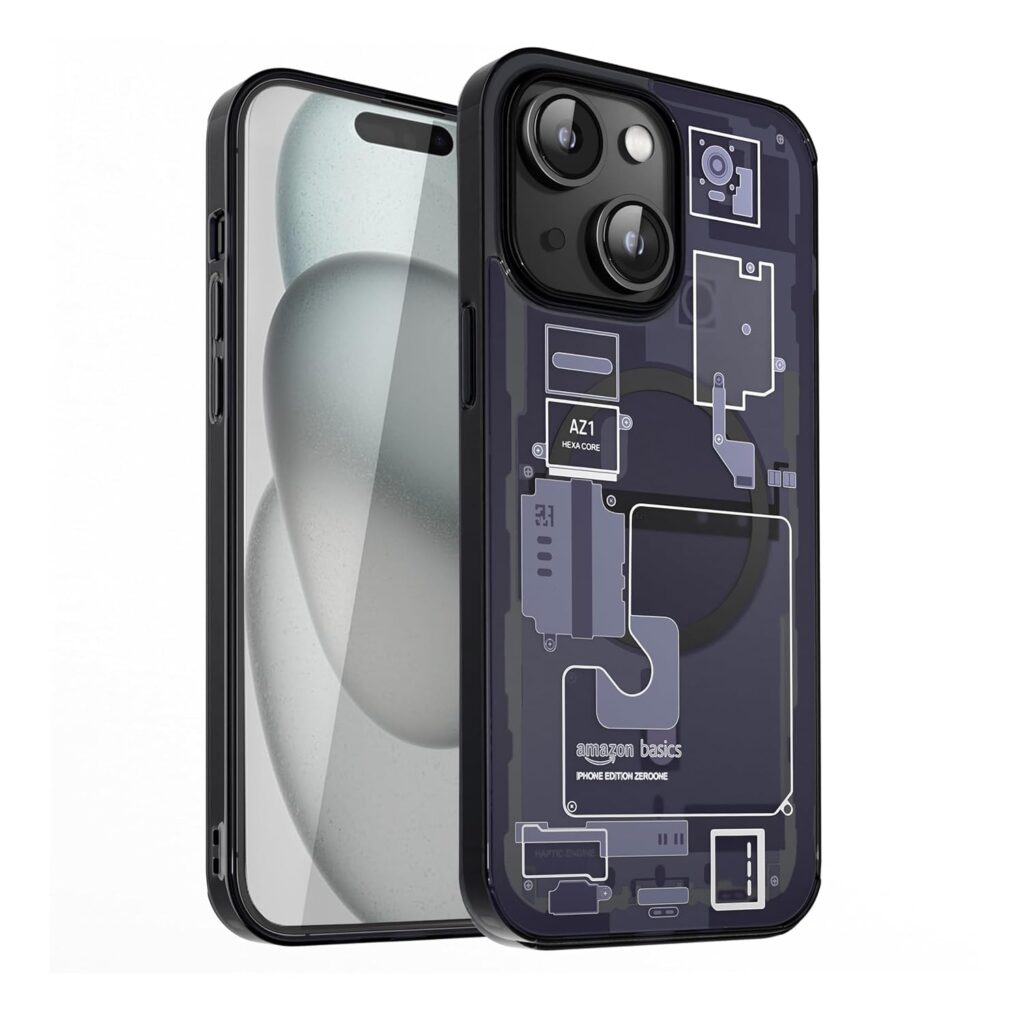 amazon basics Hybrid Magfit Back Cover Case Compatible with iPhone 15 (TPU + Poly Carbonate | Zero One)