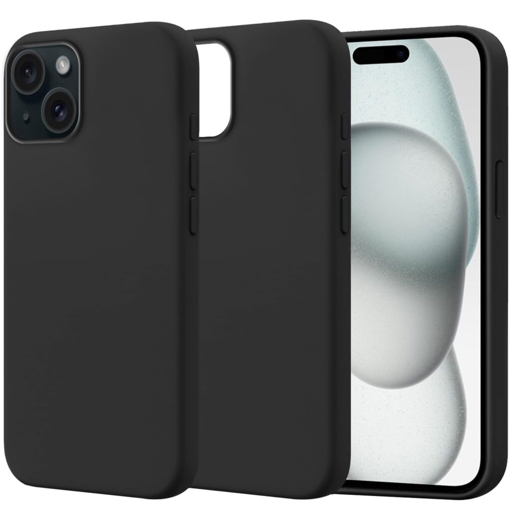 amazon basics Liquid Silicone Case for iPhone 15 | Shockproof, Drop and Camera Protection, Soft Microfiber Lining Inside| Back Case Cover for iPhone 15 - Black