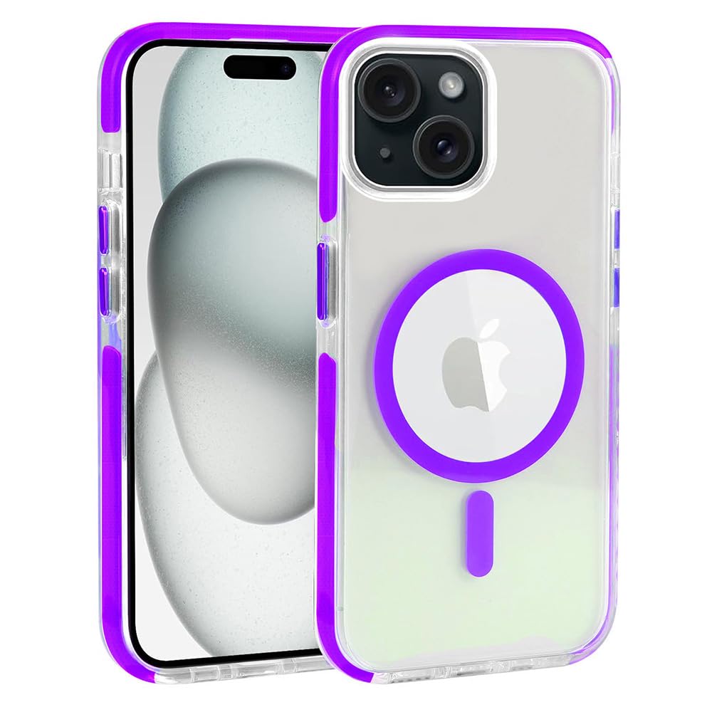 amazon basics Mobile Cover for Apple iPhone 15 Plus | Compatible with MagSafe | Magnetic Case with Built-in Magnets | Slim PC & TPU Cover for Apple iPhone 15 Plus (Purple)