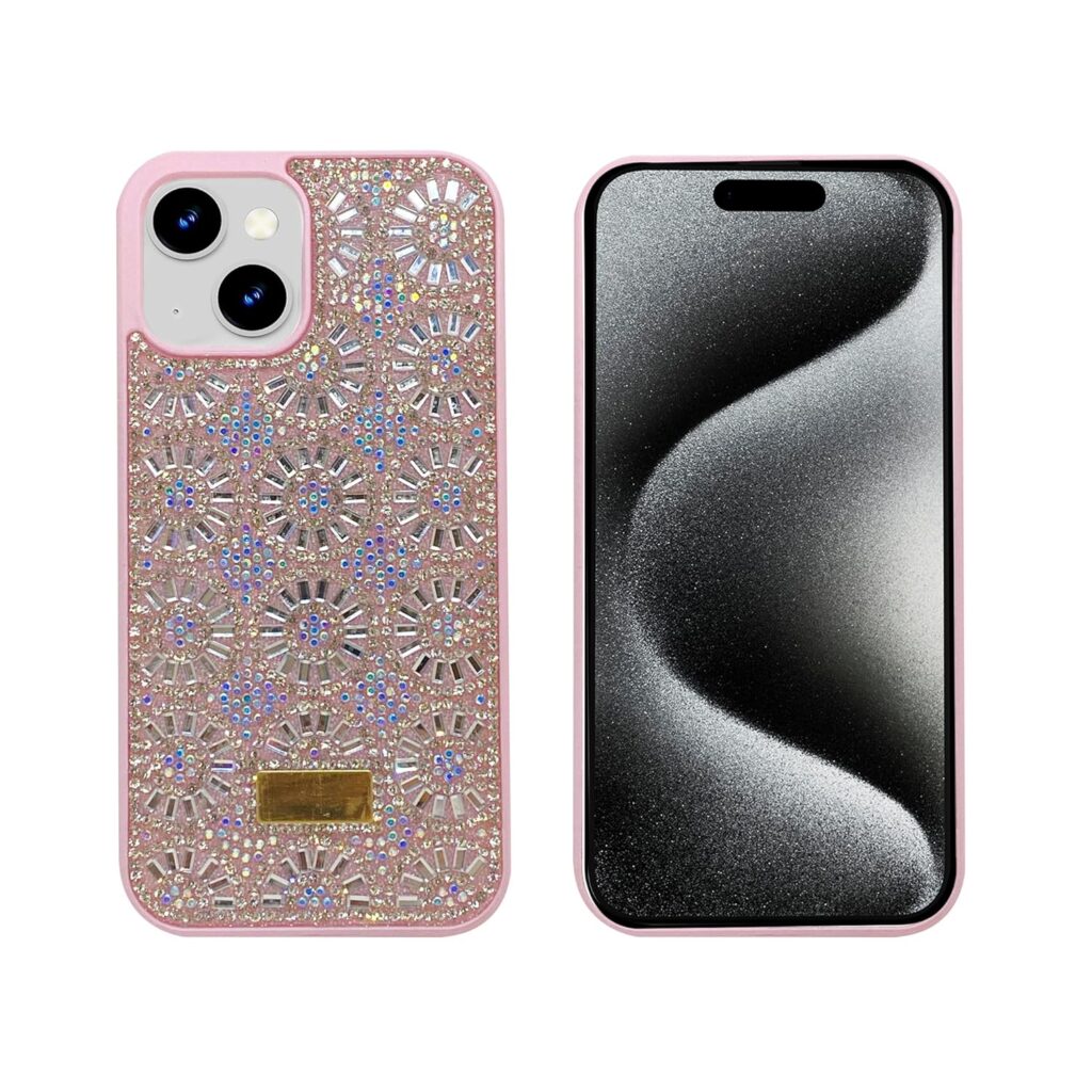 amazon basics Trendy Crystal Case for iPhone 15 | Slim and Lightweight | Enhanced Protection | (Pack of 1) (Peach)