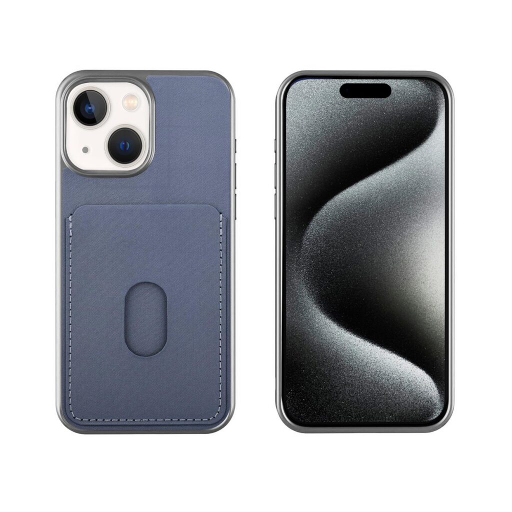 amazon basics Velvet Finish PU Leather Wallet Case for iPhone 15 (Blue)