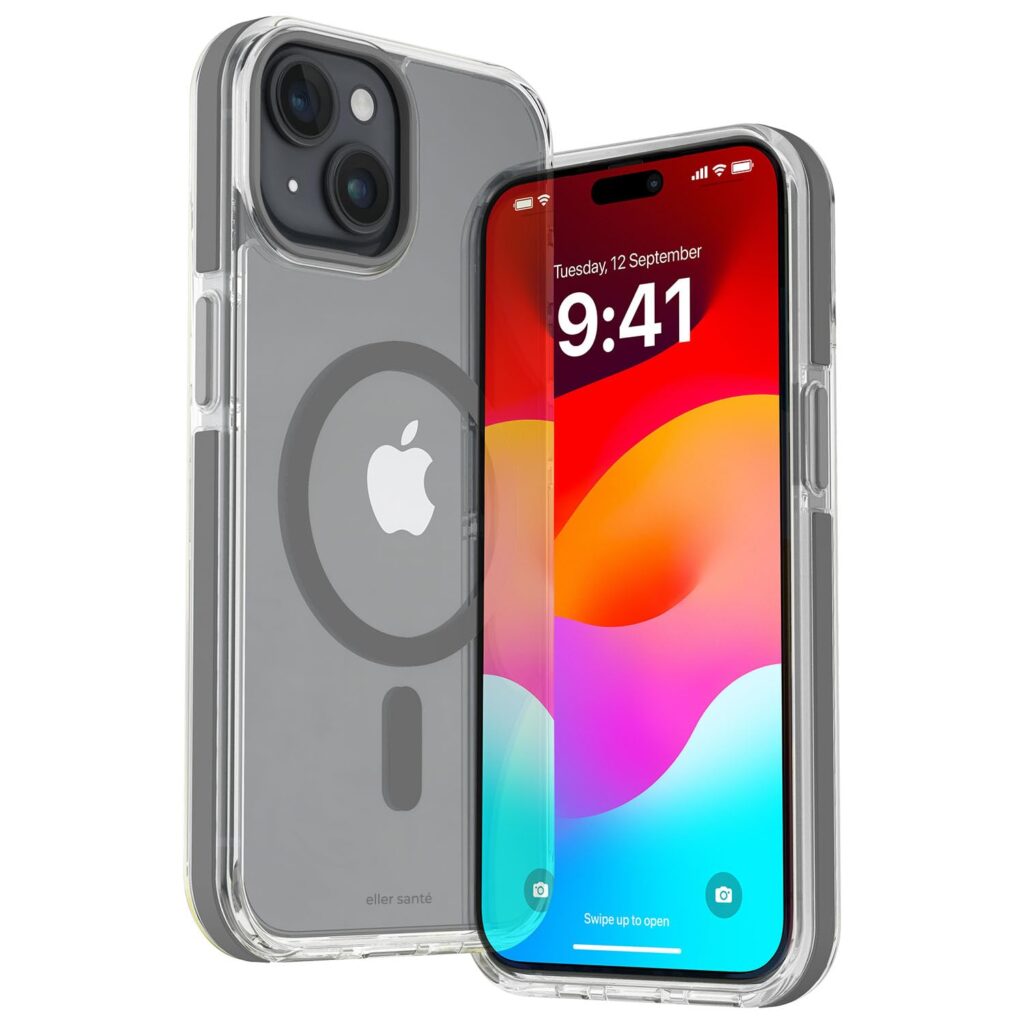 eller santé TPU Vortex Magpro Back Cover Case For iPhone 15 Plus Shockproof Scratch Resistant Slim Thin Military-Grade Protection Support Mag-Safe Wireless Magnetic Charging-Grey