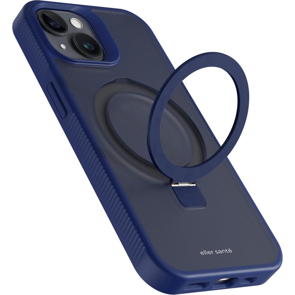 eller santé® Castros MagPro Back Cover Case for iPhone 15 Plus with Magnetic Alloy Ring Metal Kickstand Scratch Resistant Slim Thin Military-Grade Protection Compatible with MagSafe - Blue