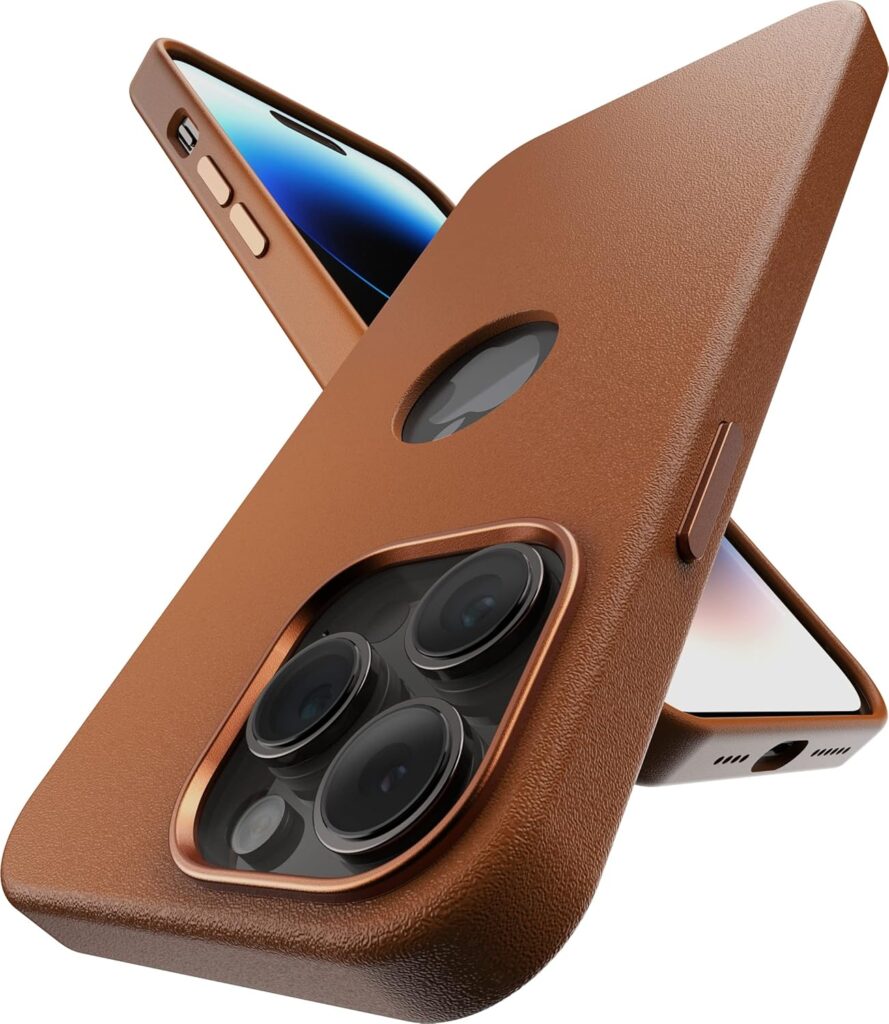 eller santé® Lexza for iPhone 14 Pro Max Cover Case, Premium Leather, Military-Grade Protection, Slim, Thin Compatible with iPhone 14 Pro Max Back Cover - Brown