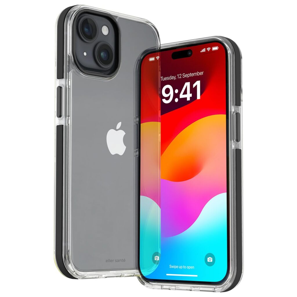 eller santé® Vortex Series Back Cover Case for iPhone 15 Plus Metal Frame Camera Bump Scratch Resistant Slim Thin Military-Grade Protection - Black