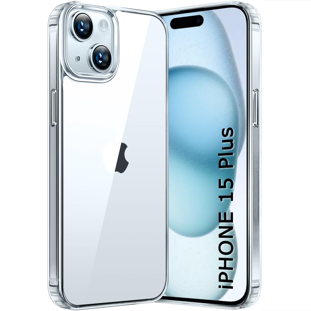 iPhone 15 Plus Clear Case | Crystal Transparent Slim Cover | Shockproof TPU Bumper | Scratch Resistant Back & Camera Protection