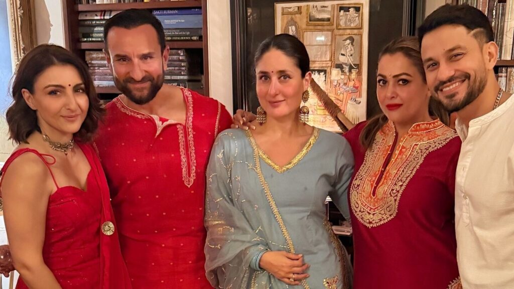 Saif Ali Khan-Kareena Kapoor celebrate Dhanteras with Soha Ali Khan; Karisma Kapoor joins them in black and white outfit