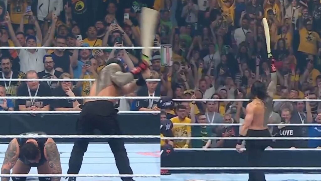 Roman Reigns beats up opponent with bat at Crown Jewel, commentator goes bonkers: ‘Just like Steve Smith’