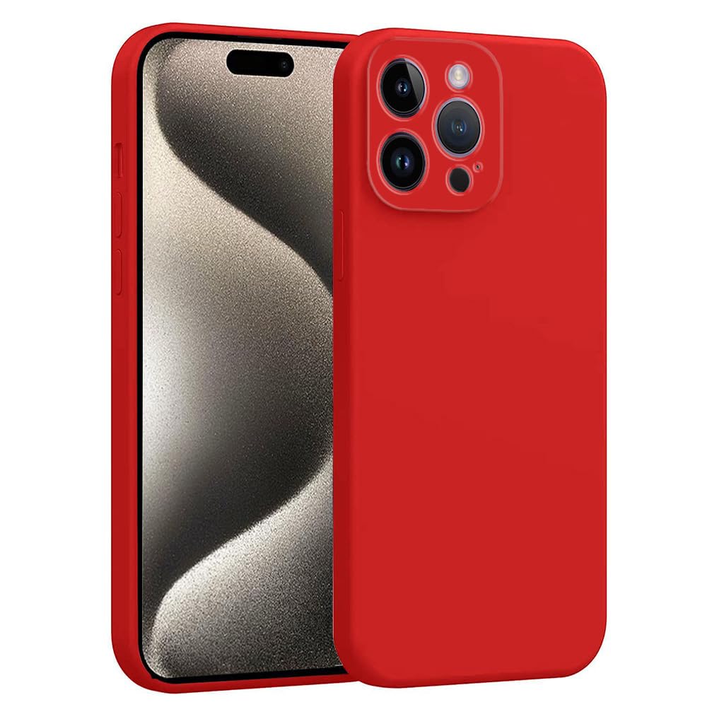 amazon basics Basic Case for Apple iPhone 15 Pro Max (Silicone_Red)