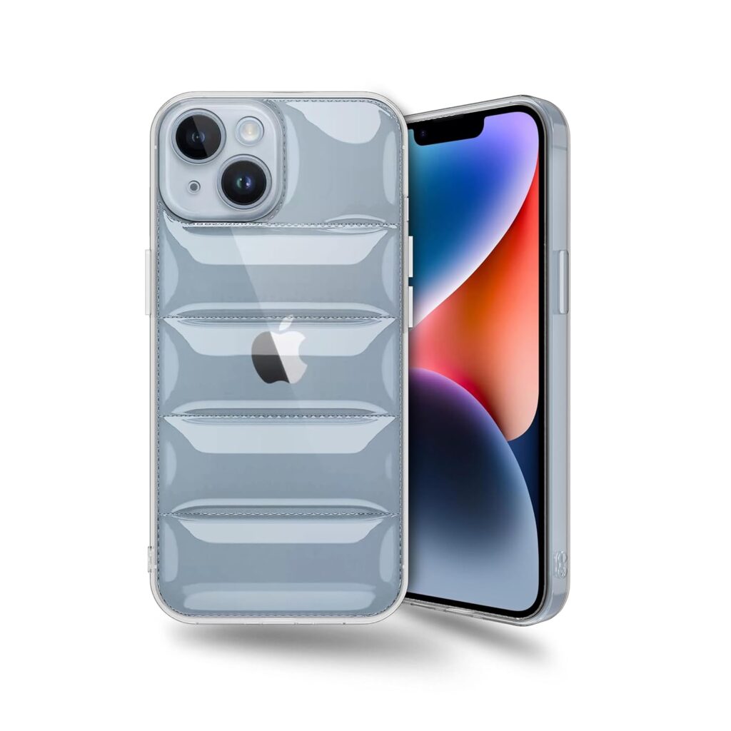 Amazon Brand - Solimo Ultra-Thin Transparent Puffer Case Camera Protection Soft Back Cover for Apple iPhone 14 Plus - Clear