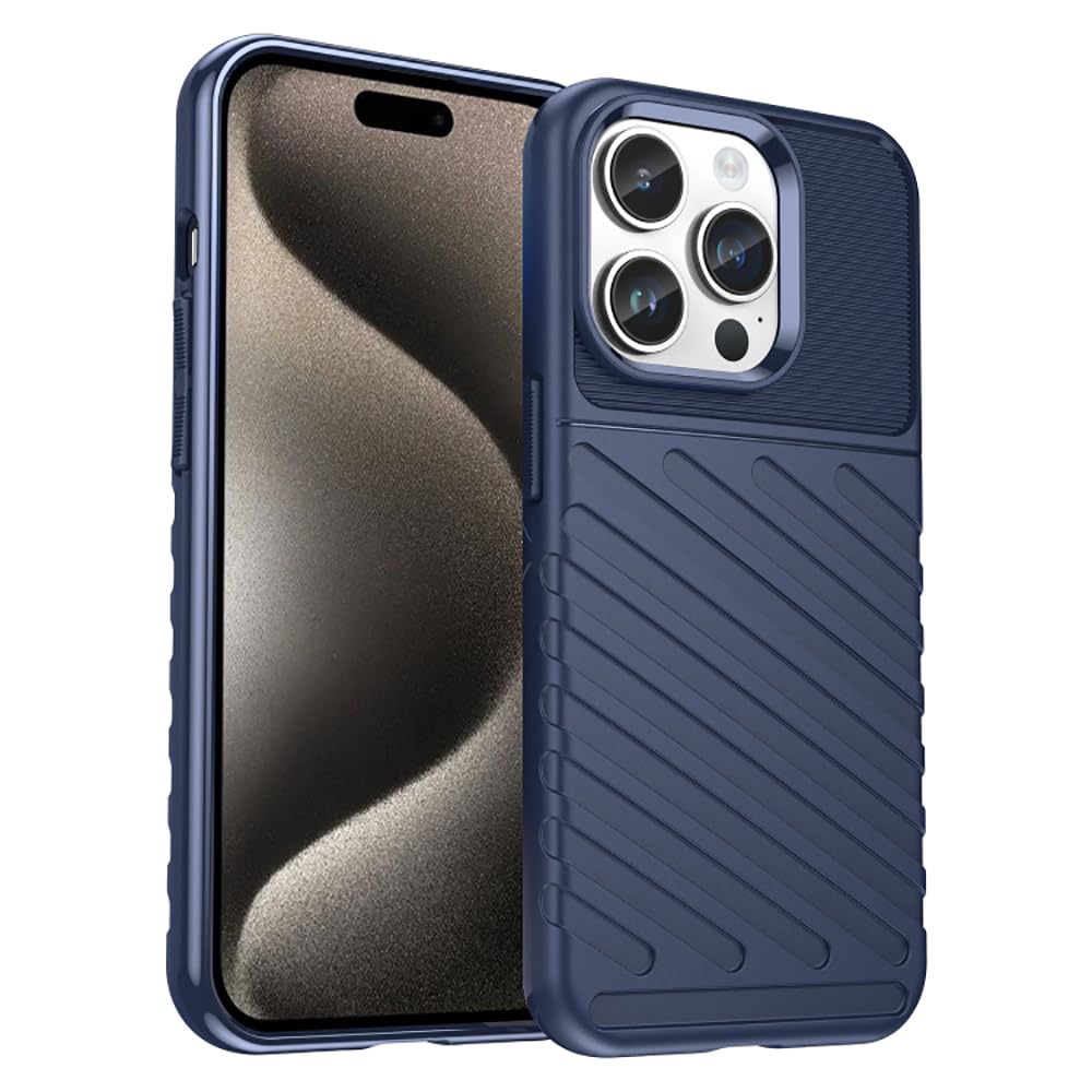 Amazon Brand- Solimo Basic Case for Apple iPhone 15 Pro Max (Carbon Fiber_Blue)