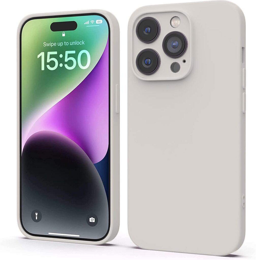 LOXXO® Microfiber Square Candy Case Compatible for iPhone 14 PRO, Shockproof Slim Back Cover Liquid Silicone Case (Stone Grey)