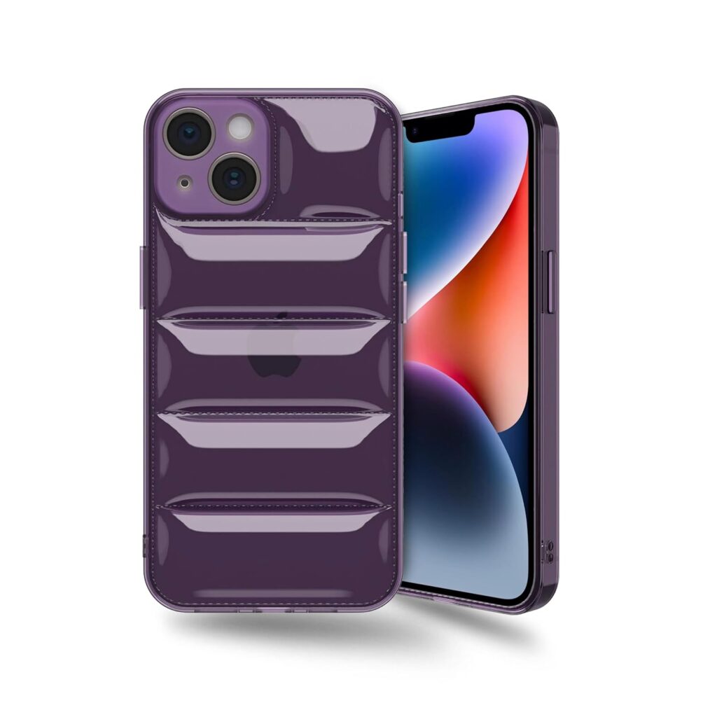 Amazon Brand - Solimo Ultra-Thin Transparent Puffer Case Camera Protection Soft Back Cover for Apple iPhone 14 Plus - Purple