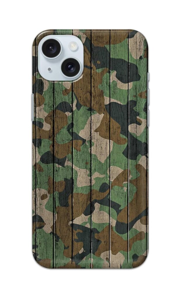 Printed Hard Back Cover for Apple iPhone 15 Plus Back Cover (Camouflage Wooden) -190724(ED)