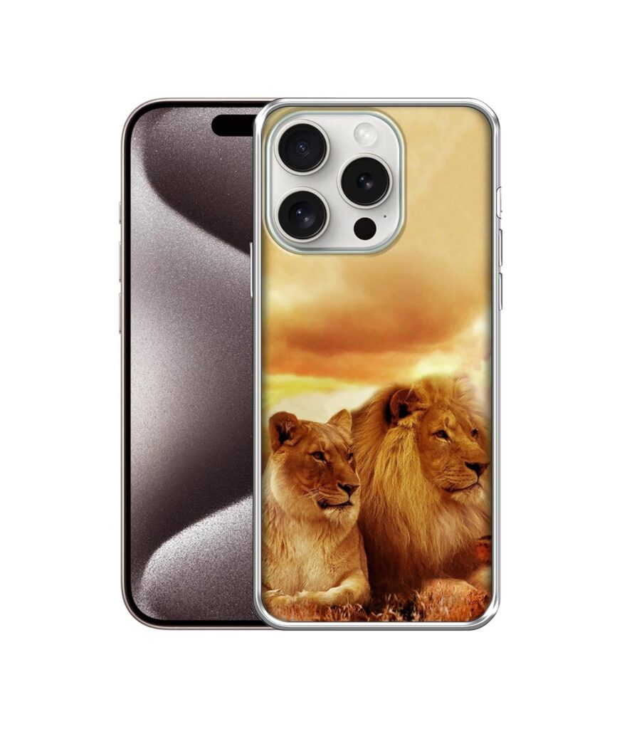 Amazon Brand- Solimo Basic Case for Apple iPhone 15 Pro Max (Silicone_Lion with Lioness)