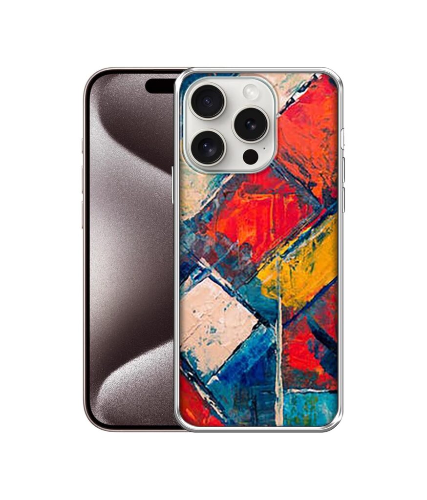 Amazon Brand- Solimo Basic Case for Apple iPhone 15 Pro Max (Silicone_Dark Multicolor Blocks)