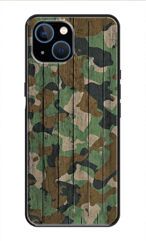 Metal TPU Printed Back Cover for Apple iPhone 14 Plus (Camouflage Wooden) 360 Degree Protection | Camera Protection -29032025(BA)