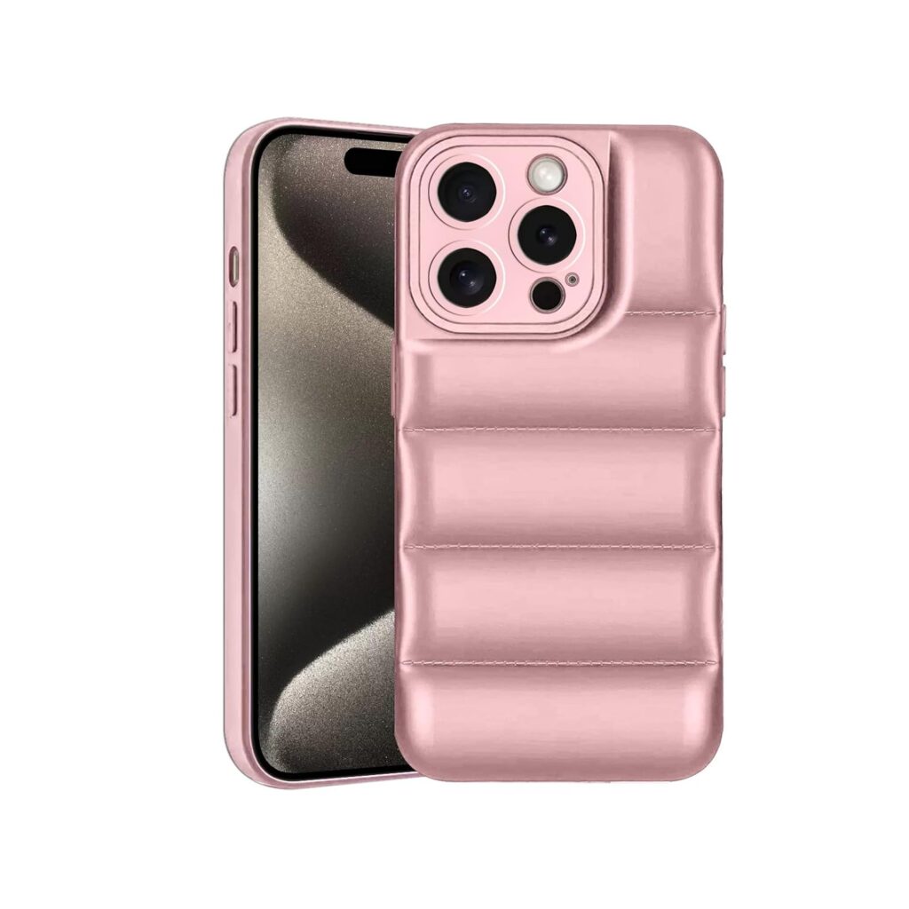 Amazon Brand - Solimo Puffer Case Camera Protection Soft Back Cover for Apple iPhone 15 Pro - Rose Gold