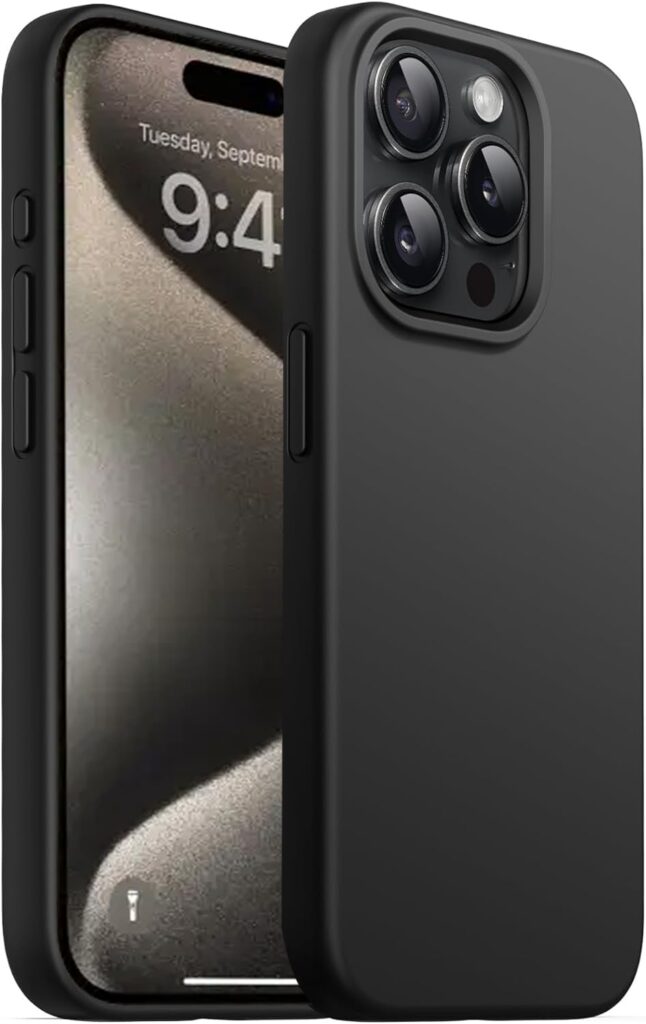 DIZORO Compatible for iPhone 15 Pro Max Case 6.7, Slim Liquid Silicone Case 3 Layers Full Covered Soft Gel Rubber Phone Case Protective Cover 6.7 Inch - Black