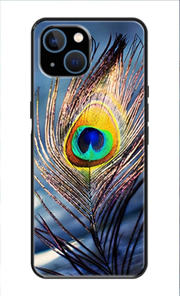 Metal TPU Printed Back Cover for Apple iPhone 14 Plus (Peacock Feather) 360 Degree Protection | Camera Protection -25092024(AM)