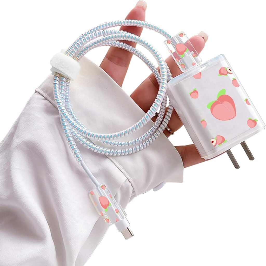 Protective Charger Case for iPhone 18W 20W iPhone 16 15 14 13 12 11 Pro Max Charging Cable Charger Protective Cover Data Cable Protective Sleeve-Peach