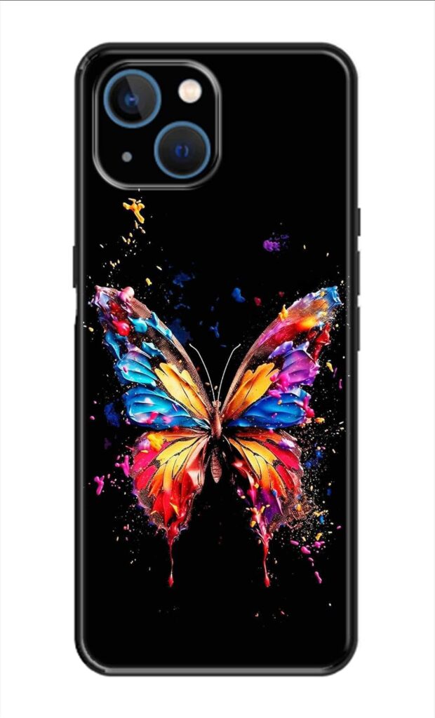 Metal TPU Printed Back Cover for Apple iPhone 14 Plus (Butterfly) 360 Degree Protection | Camera Protection -25092024(AM)