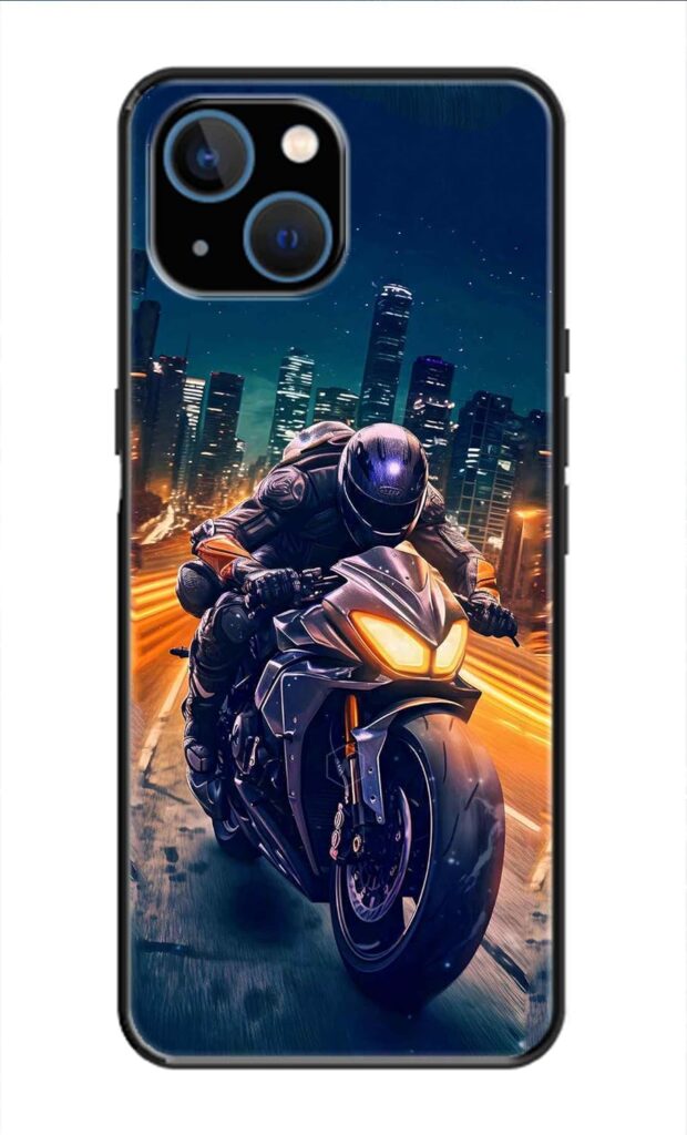 Metal TPU Printed Back Cover for Apple iPhone 14 Plus (Biker Design) 360 Degree Protection | Camera Protection -25092024(AQ)