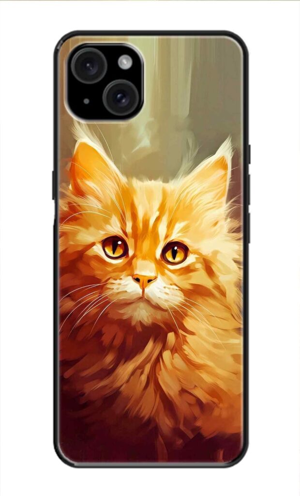 Metal TPU Printed Back Cover for Apple iPhone 15 Plus (Cute Cat -N1) 360 Degree Protection | Camera Protection -25092024(H)