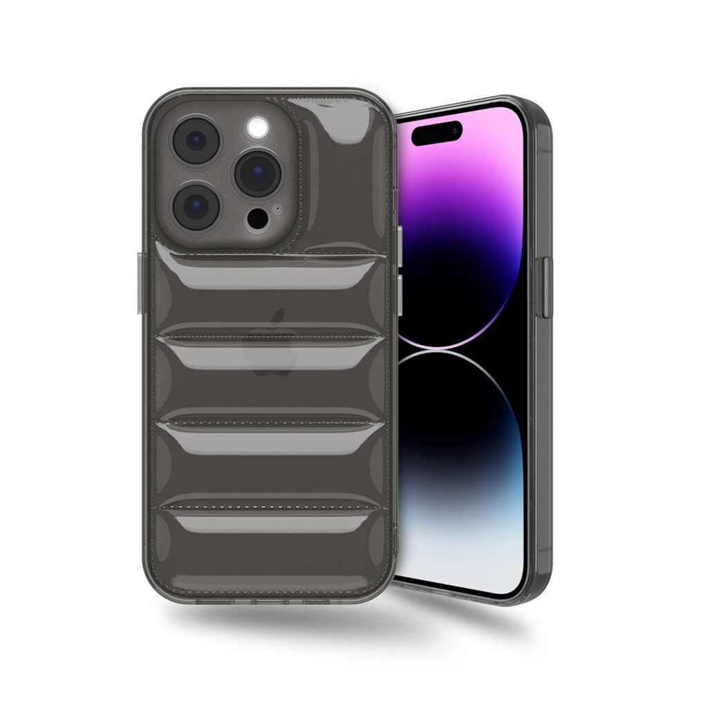 Amazon Brand - Solimo Ultra-Thin Transparent Puffer Case Camera Protection Soft Back Cover for Apple iPhone 14 Pro - Grey